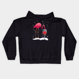 Funny Pink Flamingo Drink Wine On Christmas Xmas Gift Kids Hoodie